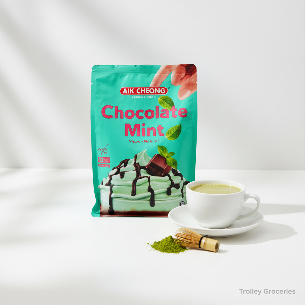 Aik Cheong Matcha Milk Tea 25G x 12P sachet bag with matcha powder and milk tea cup