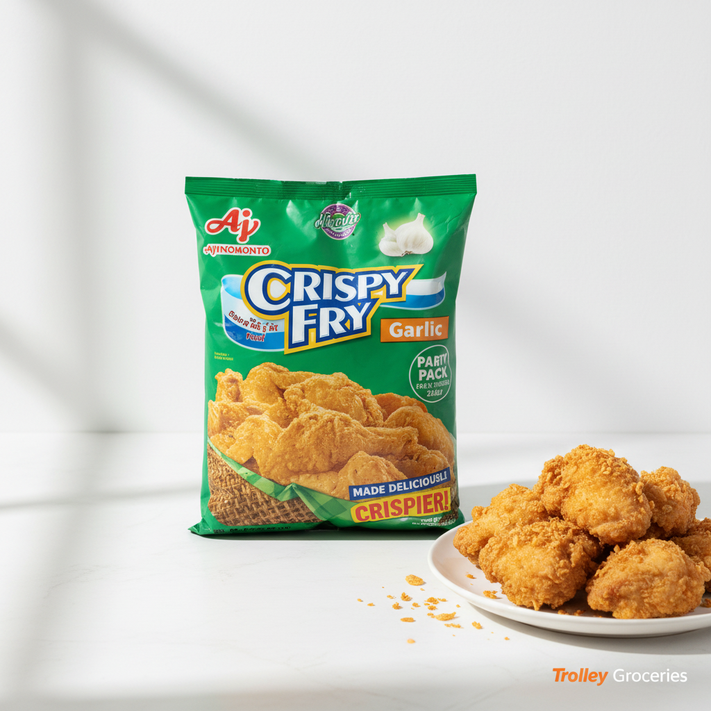 Ajinomoto Crispy Fry Garlic Party Pack 238g large green bag with fried chicken