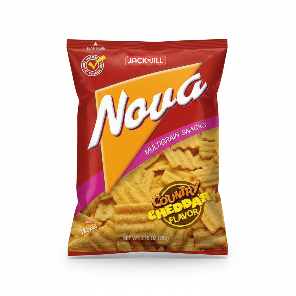 Jack & Jill Nova Chips Country Cheddar 78g red and orange packaging