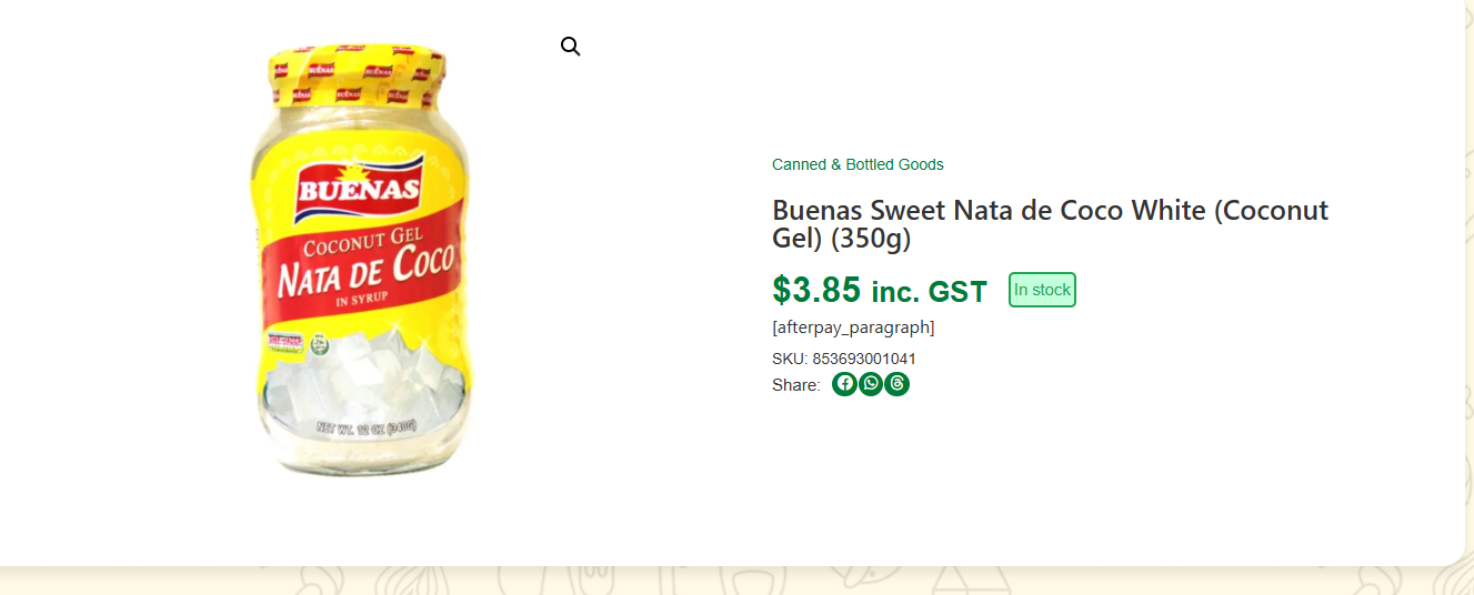 Buenas Sweet Nata de Coco White (Coconut Gel) (350g)