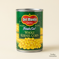 Del Monte Whole Kernel Corn green can with Trolley Groceries branding
