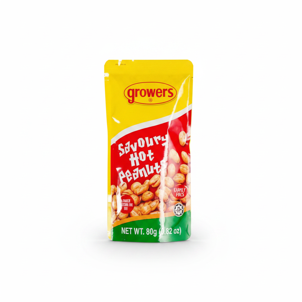 Growers Savoury Hot Peanuts 80g yellow and red packaging