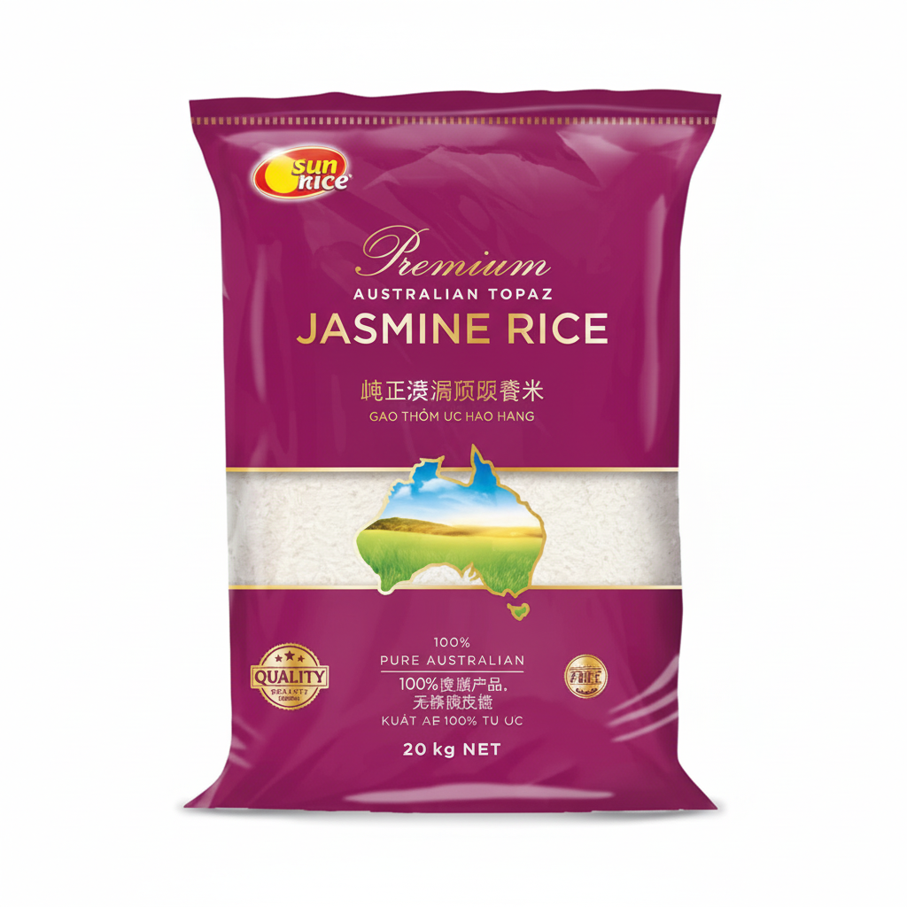 SunRice Premium Australian Topaz Jasmine Rice 20kg bag enhanced product shot