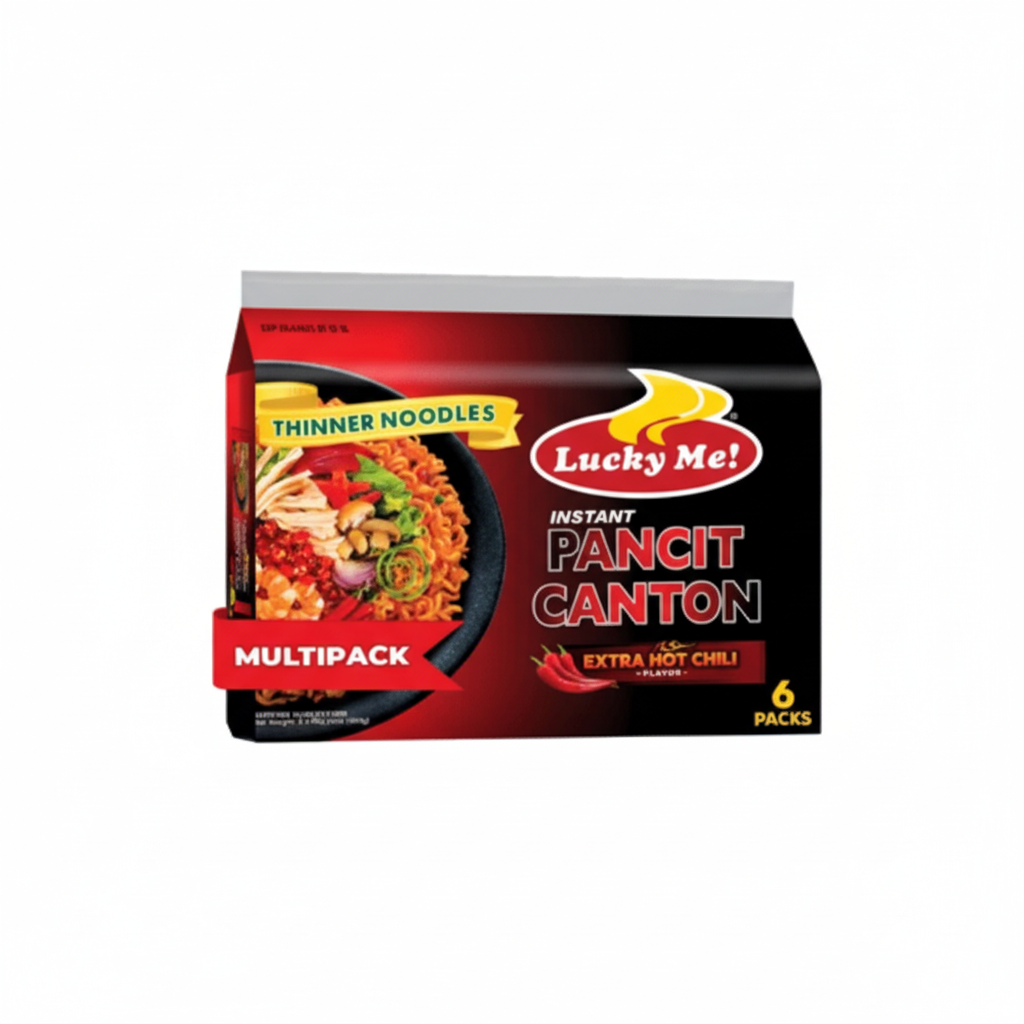 Lucky Me Pancit Canton Extra Hot Chilli 6-pack 480g - enhanced product shot