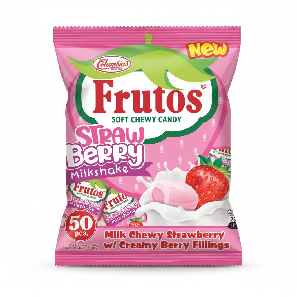 Frutos Strawberry Milkshake Soft Chewy Candy 50 pieces pink packaging