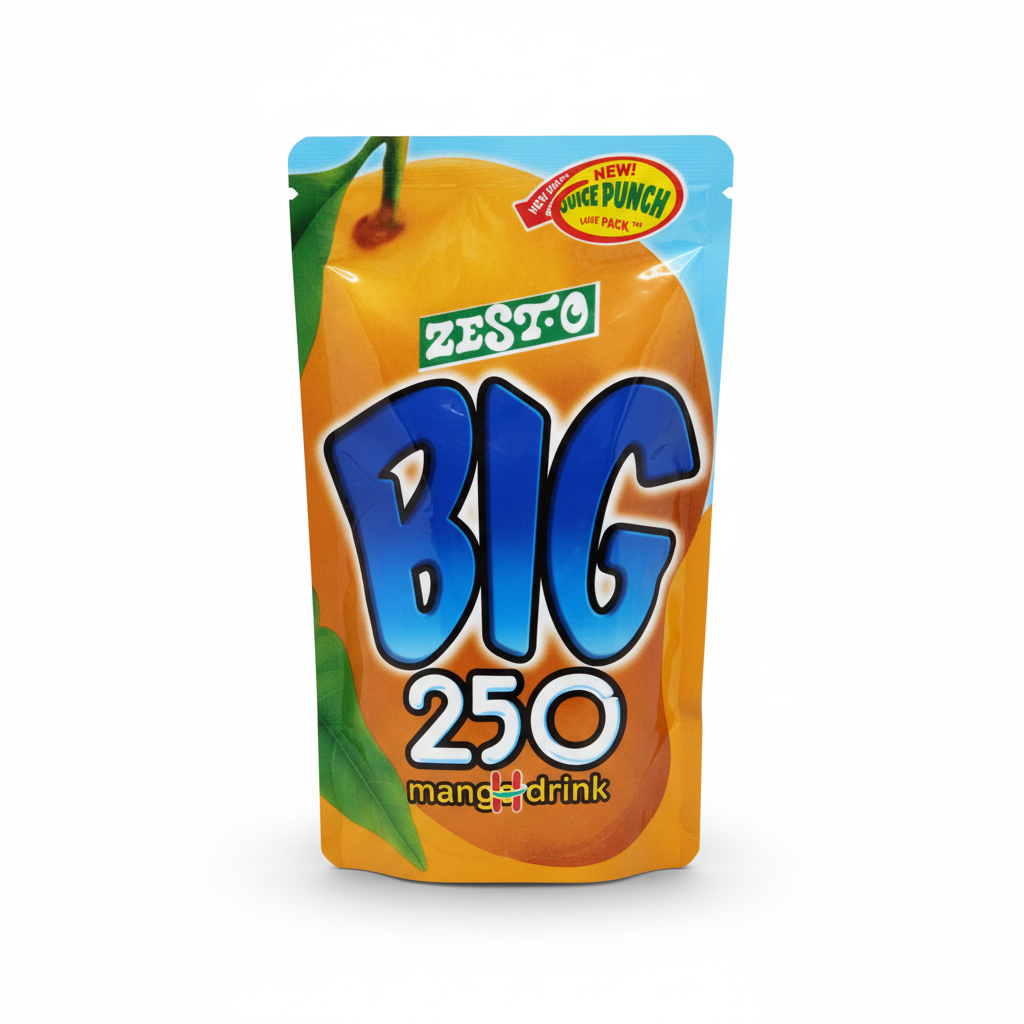 Zesto Big 250 Mango Drink 250ml pouch enhanced product shot