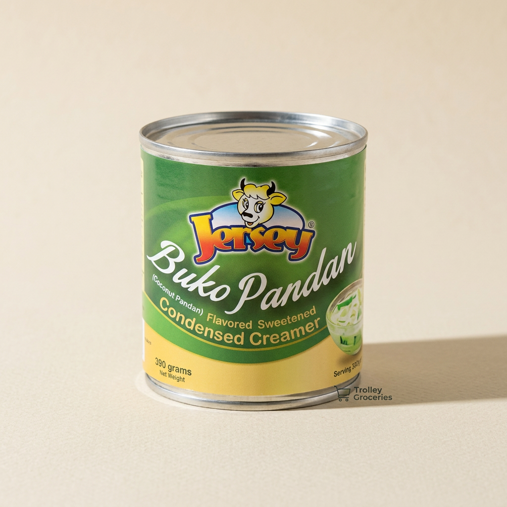 Jersey Buko Pandan Condensed Creamer green and yellow can with Trolley Groceries branding