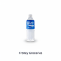 Pocari Sweat 500mL bottle with Trolley Groceries branding below on a bright hydration background