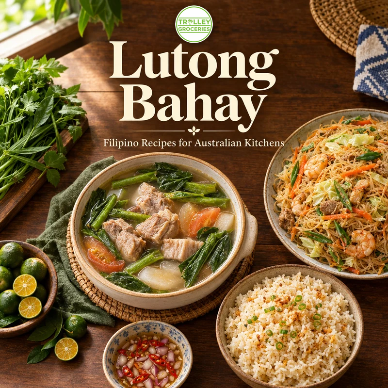 Lutong Bahay Filipino Recipes for Australian Kitchens digital cookbook cover with Filipino dishes