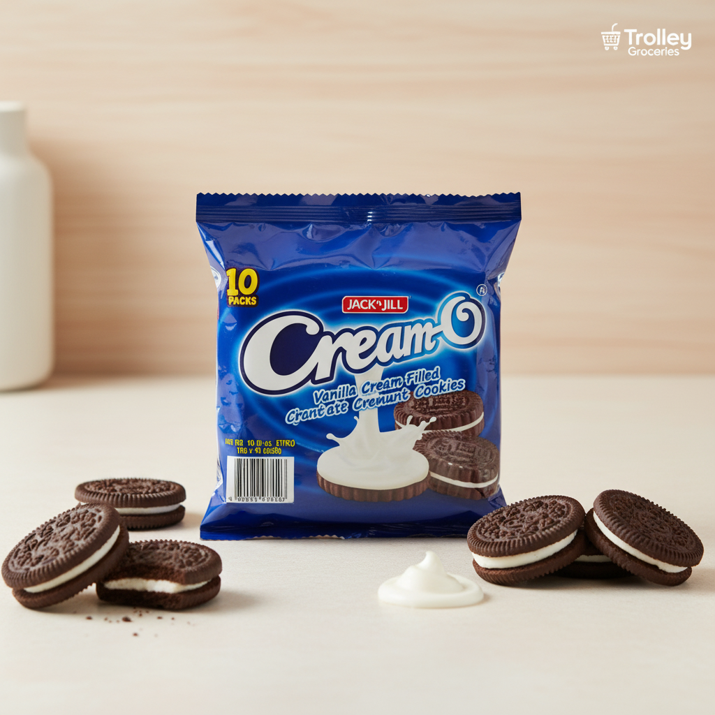 J&J Cream-O Vanilla Cream Filled biscuits 10-pack in a premium grocery presentation for Trolley Groceries