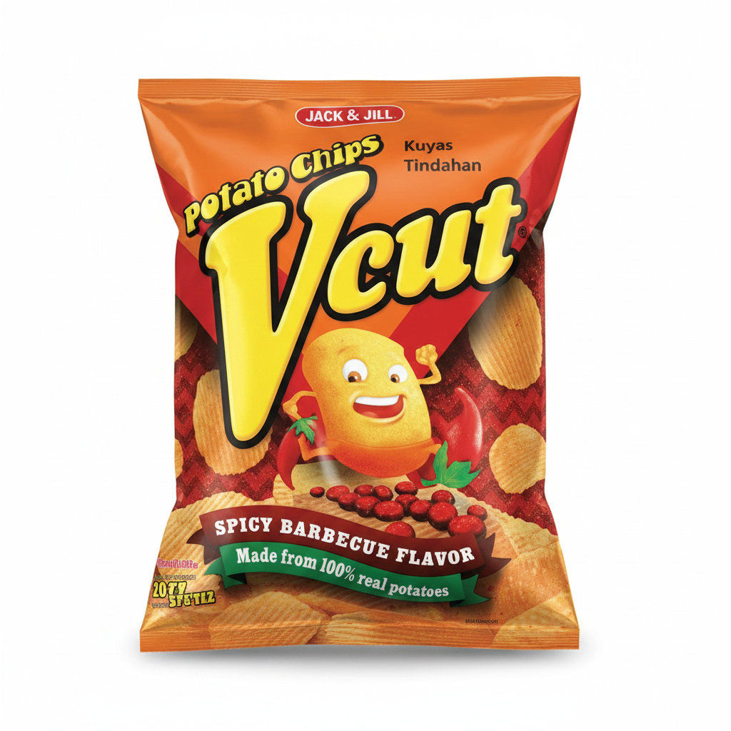 Jack & Jill V Cut Chips Spicy BBQ Party Pack 155g orange and red packaging