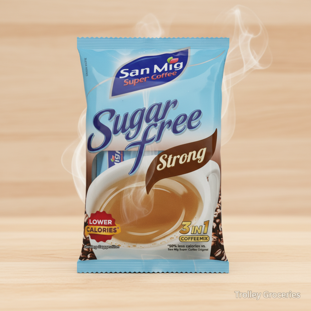 SanMig Super Coffee Sugar Free Strong 3-in-1 Coffee Mix 10 sachets light blue bag