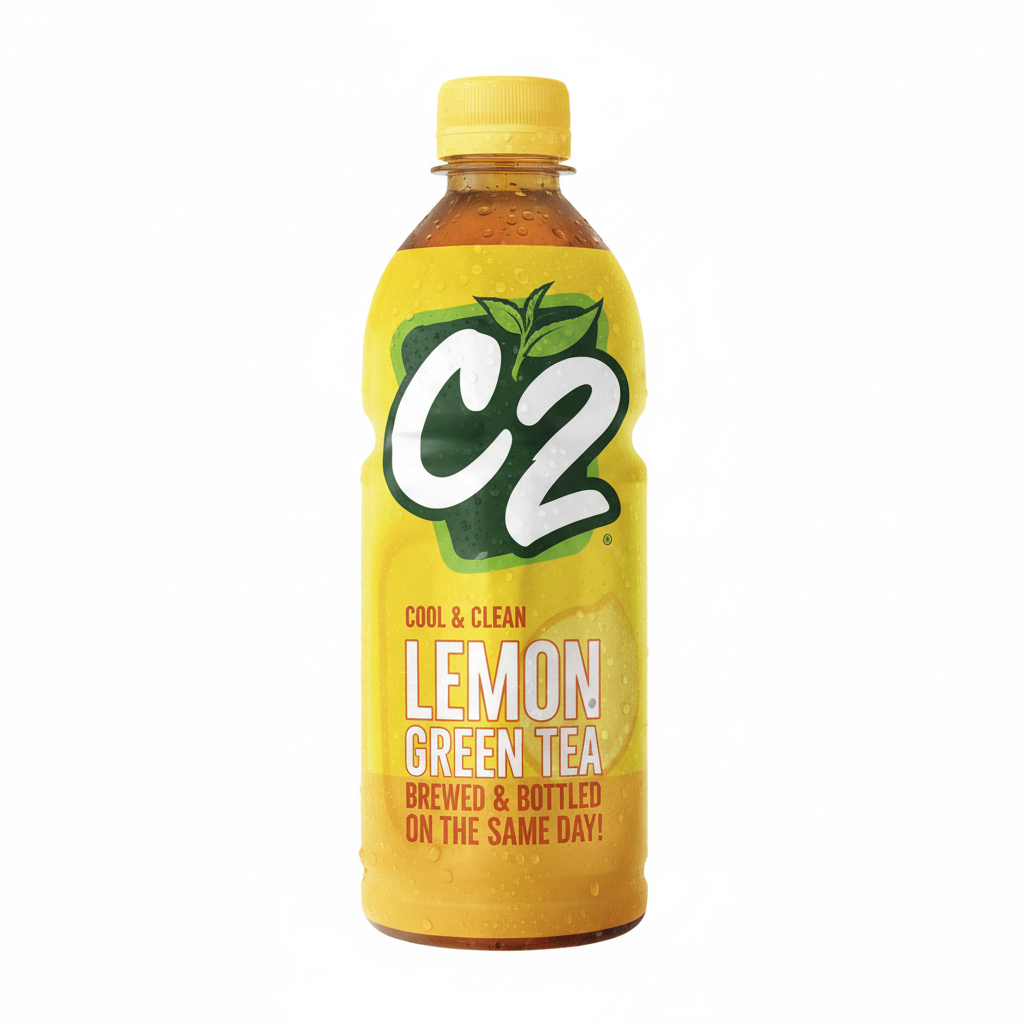C2 Cool and Clean Lemon Green Tea 500ml bottle enhanced product shot