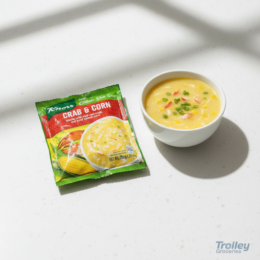 Knorr Crab and Corn Instant Soup 55g sachet with bowl of soup