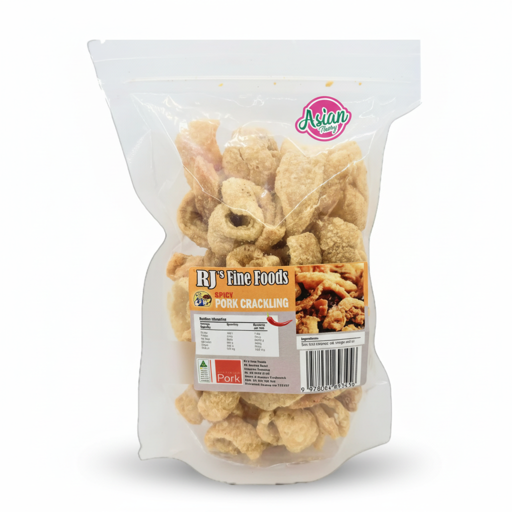 RJ's Fine Foods Spicy Pork Crackling Chicharon - enhanced product packaging