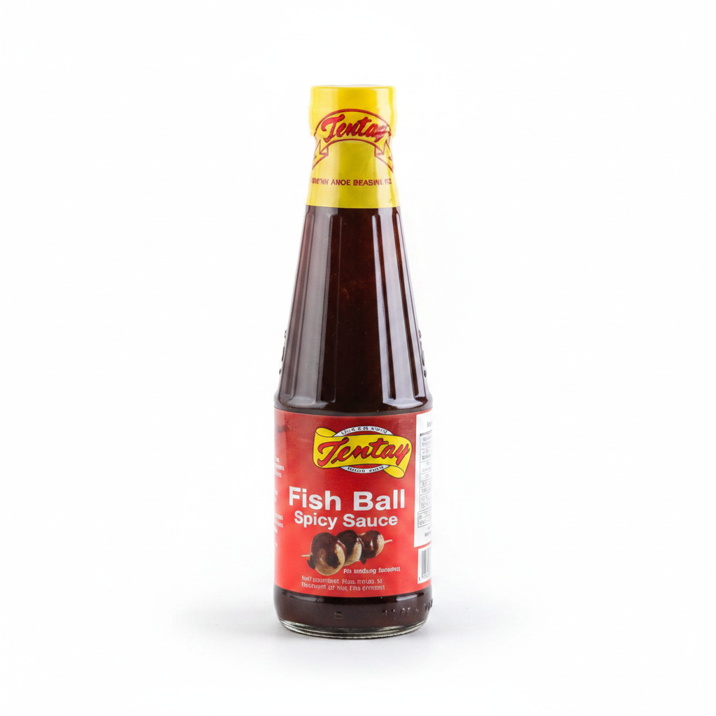 Tentay Fishball Spicy Sauce 330ml dark glass bottle with red label and yellow Tentay logo
